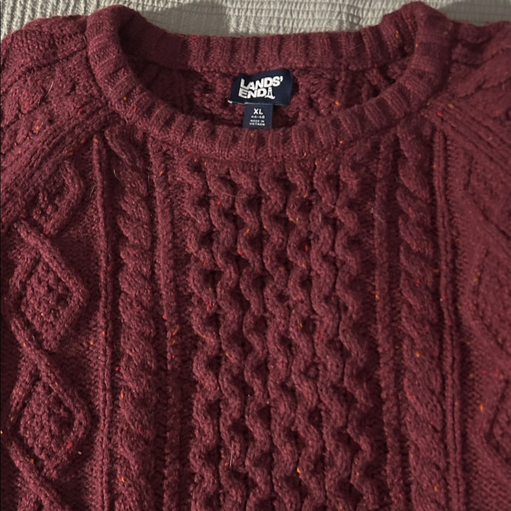 Lands' End Burgundy Cable Knit Sweater